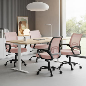 Office Desk Chair - Ergonomic Mid Back with Lumbar Support & Rocking Mode, Height Adjustable with Fixed Armrest, Storage Back for Computer, Gaming, Conference, Meeting Room, 360° Swivel, Pink
