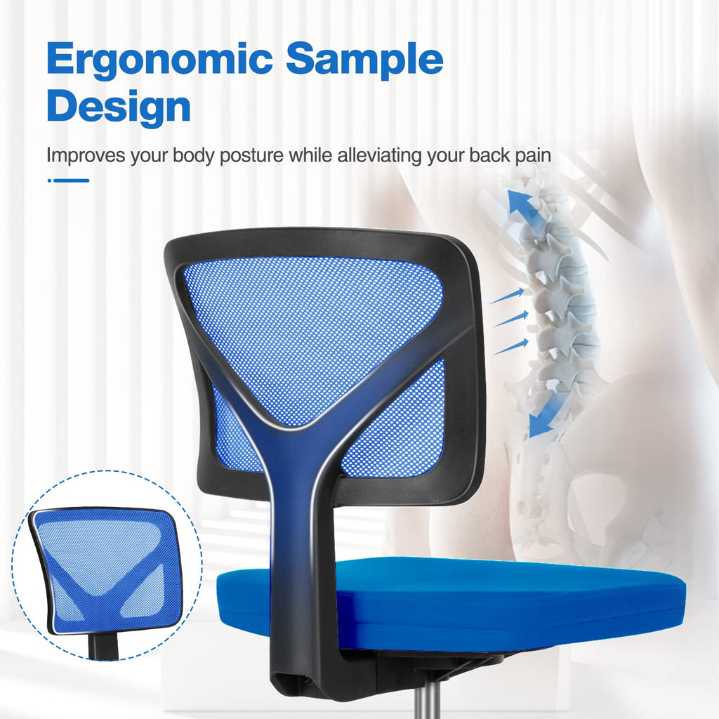 Office Chair, Ergonomic Low-Back Mesh Rolling Work Swivel Chairs with Wheels, Armless Comfortable Seat Lumbar Support for Home, Bedroom, Study, Student, Adults,Classic Blue