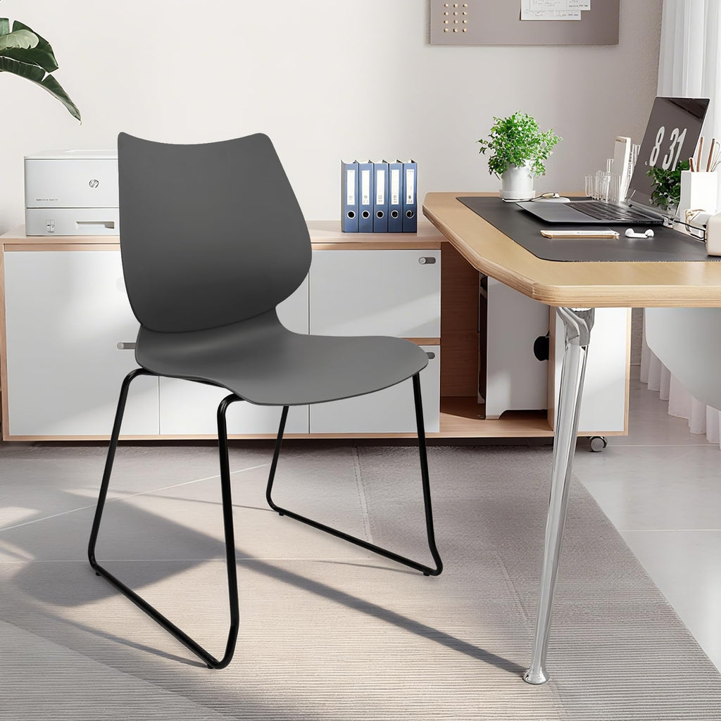 Set of 12, Grey, Stacking Waiting Room Chairs, Stacked Plastic Office Chair with Ergonomic Lumbar Support and Metal Legs for Conference School Church Guest Reception