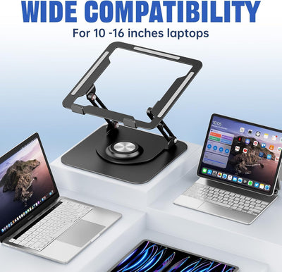 Laptop Stand for Desk, Adjustable Computer Stand with 360° Rotating Base, Ergonomic Laptop Riser for Collaborative Work, Foldable & Portable Laptop Stand, fits for All 10-16