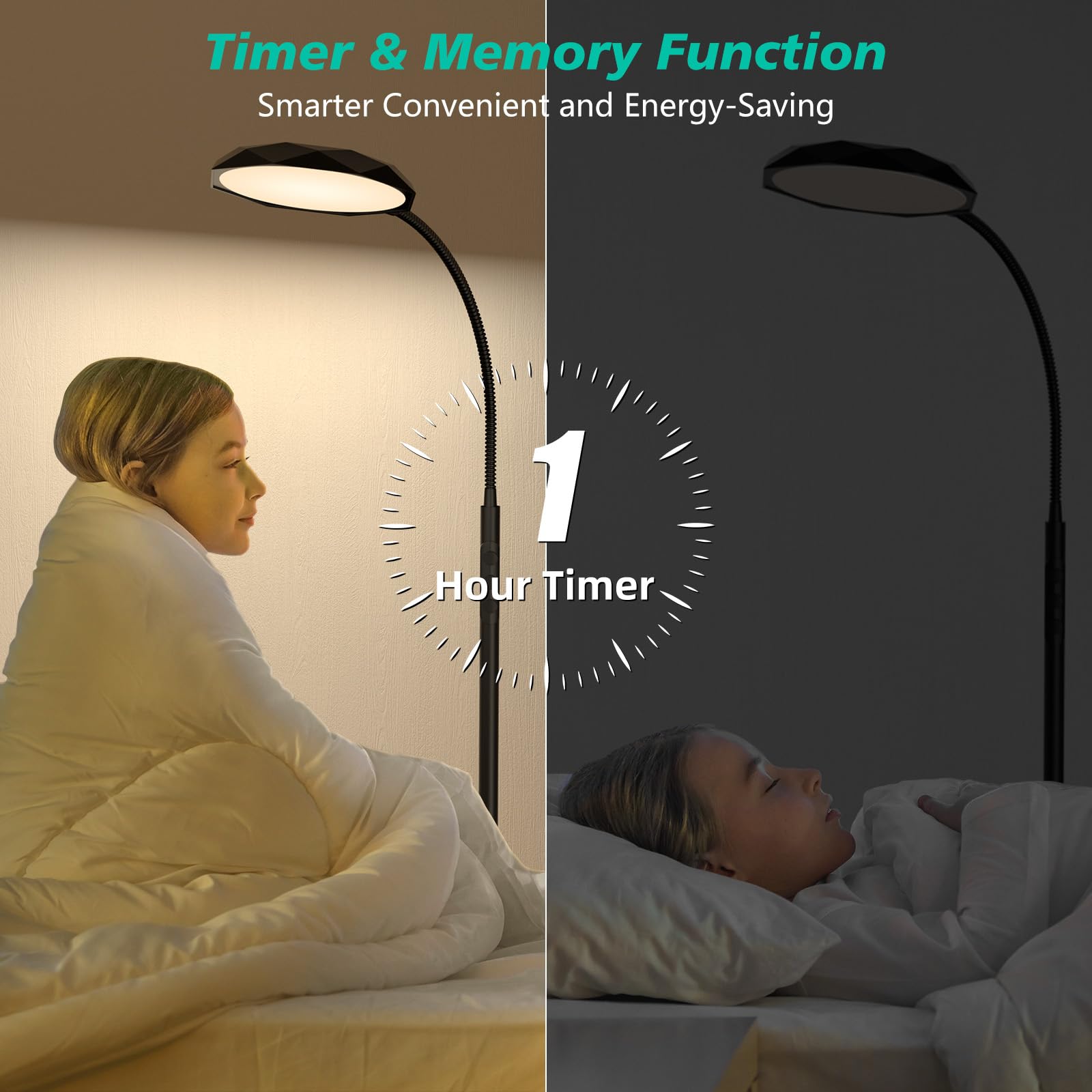 Floor Lamp, 18W Bright LED Floor Lamps for Living Room with Diamond-Surface, Stepless Adjustable Colors & Dimmer Standing Lamp with Timer, Remote & Touch Control, Reading Lights for Bedroom, Office