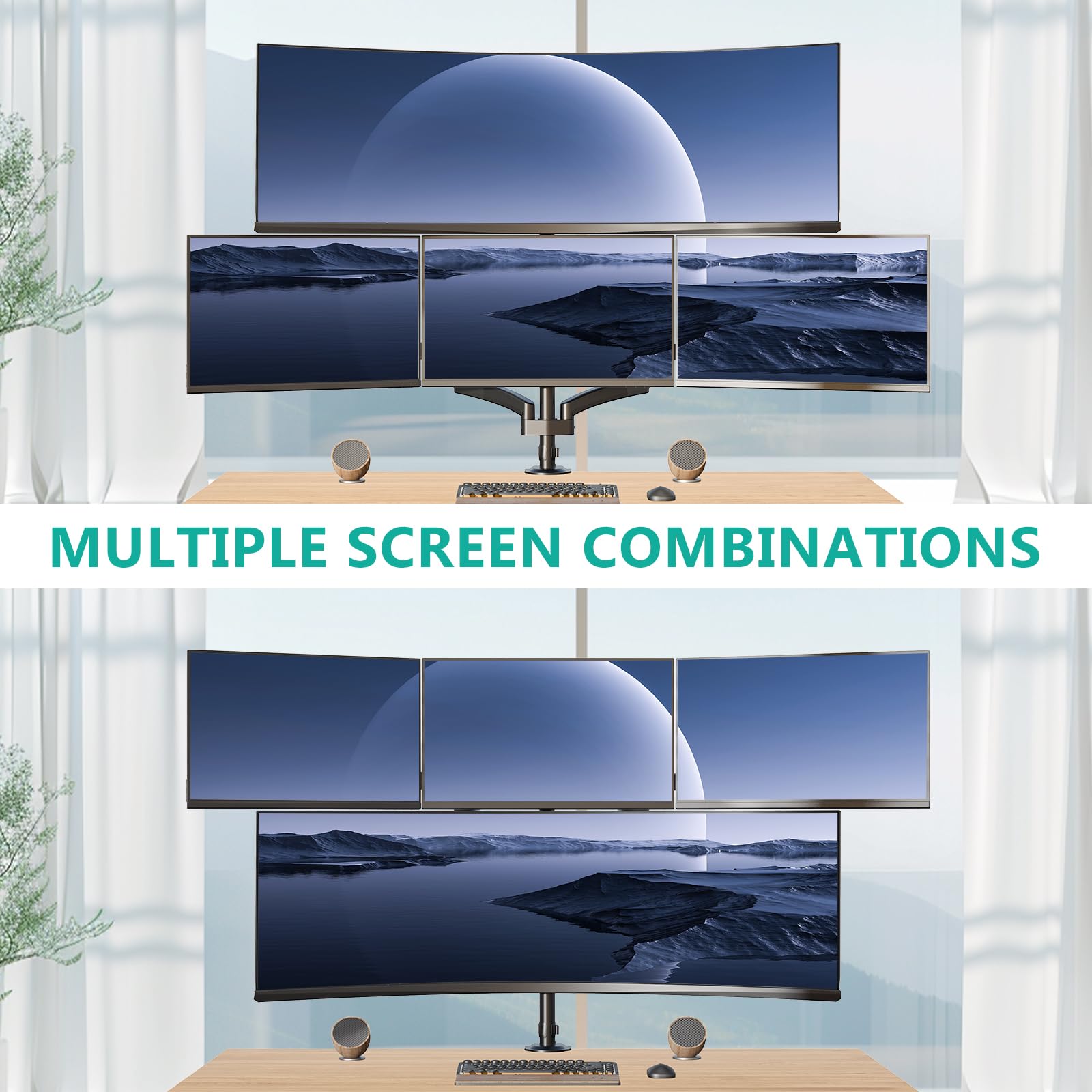 4 Monitor Mount for 13-49 inch Ultrawides on Top Bracket and 27 inch Screens on Lower Brackets, Heavy Duty Arm Extra Tall Quad Monitor Stand, up to 44 lbs (GSDM004S-P), Black
