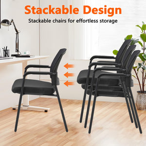 Office Reception Guest Chair Mesh Back Stacking with Ergonomic Lumbar Support and Thickened Seat Cushion for Waiting Conference Room Black