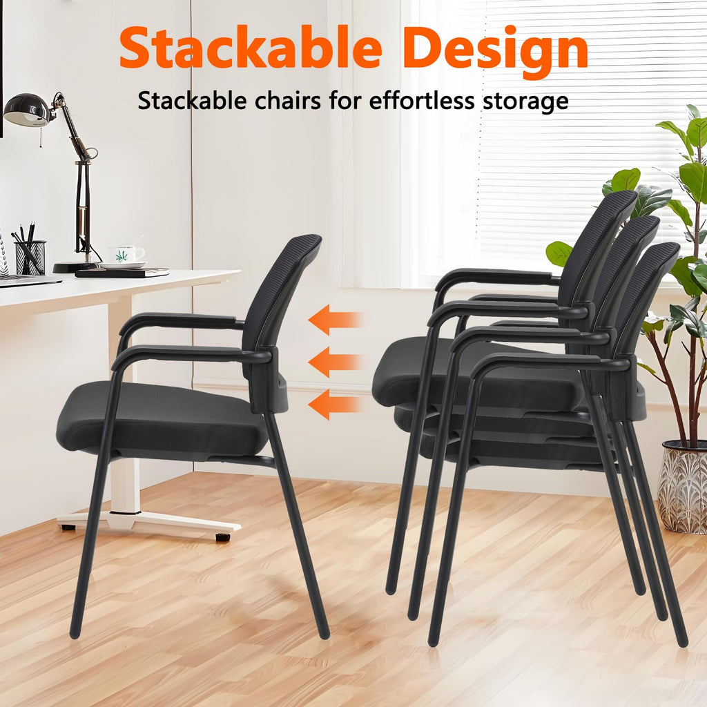 Office Reception Guest Chair Mesh Back Stacking with Ergonomic Lumbar Support and Thickened Seat Cushion for Waiting Conference Room Black 2 Pack