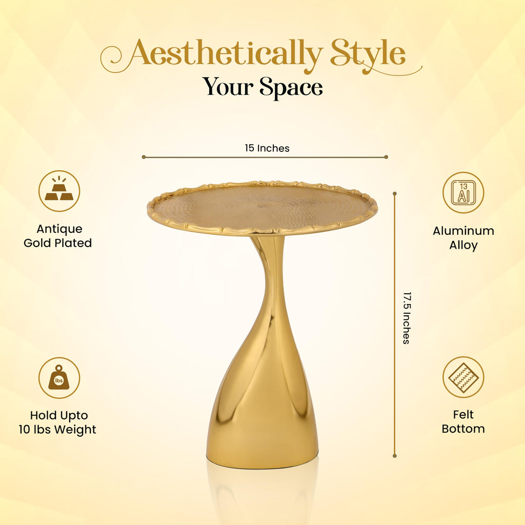 18" Round Metal End Table, Living Room Coffee End Table with Pedestal for Small Spaces, Accent for Indoor Use, Living Room, Bedroom, Balcony (Gold)