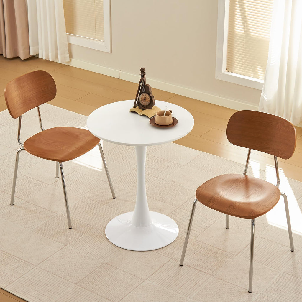 Round Dining Table, 24" Circle Tulip Table with Thickened Tabletop & Metal Pedestal, Mid Century Modern Bistro Table for Kitchen, Small Places, Living Room, Cafe (White)