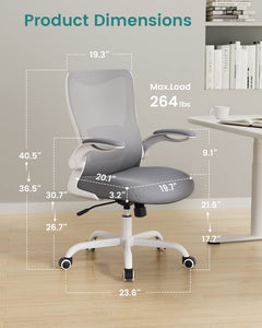 Office Chair, Ergonomic Desk Chair with Adjustable Lumbar Support and Flip up Armrest, Breathable Mesh Computer Chair for Home Office, Gray