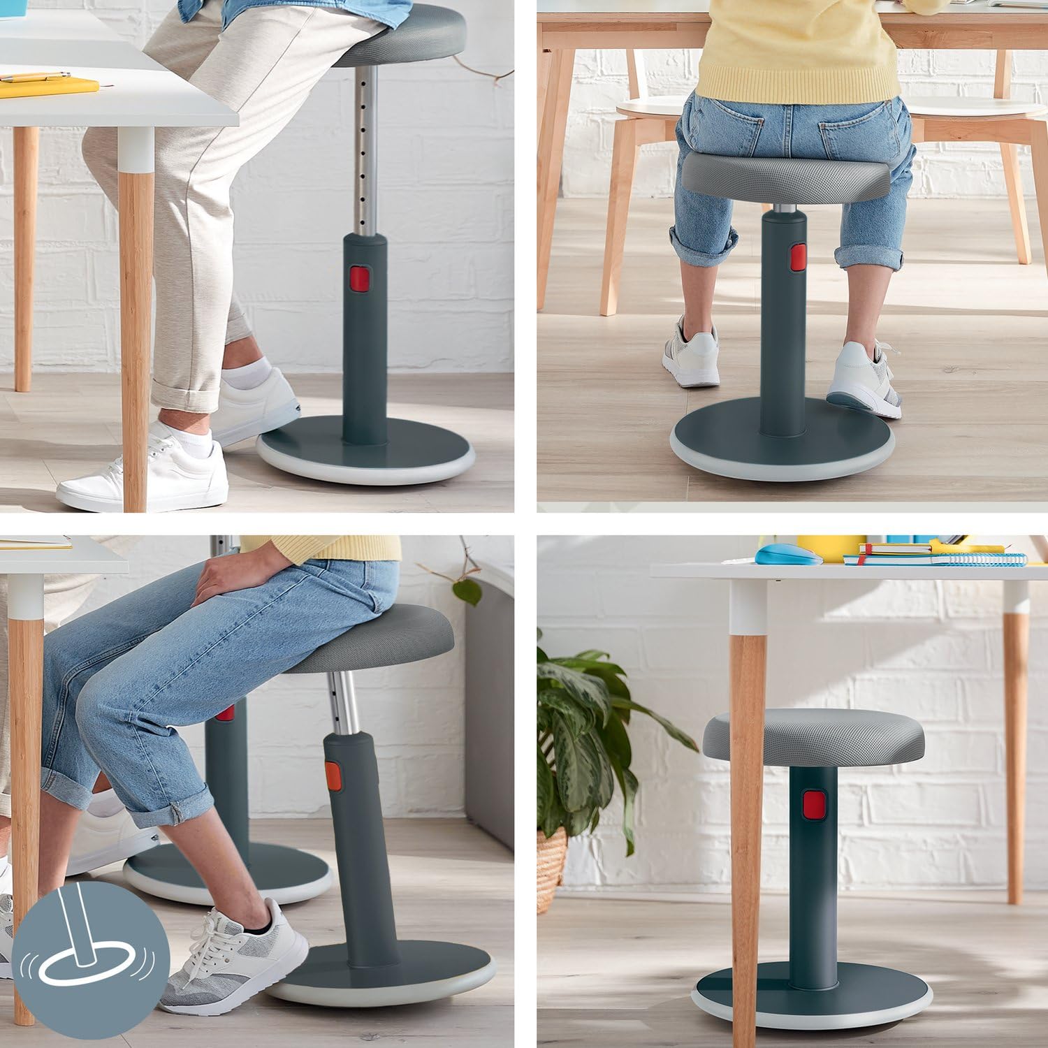 Ergo Active Sit Stand 2 in 1 Stool, Adjustable Ergonomic Wobble Chair, Strong and Stable for Office and Home (65180089-NA)