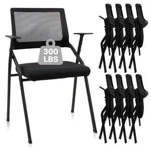 Black (8pk), Stackable & Foldable Office Chairs with Ergonomic Lumbar Support and Thickened Seat Cushion, Folding Mesh Fabric Reception Guest Chair for School Church Lobby Conference Room