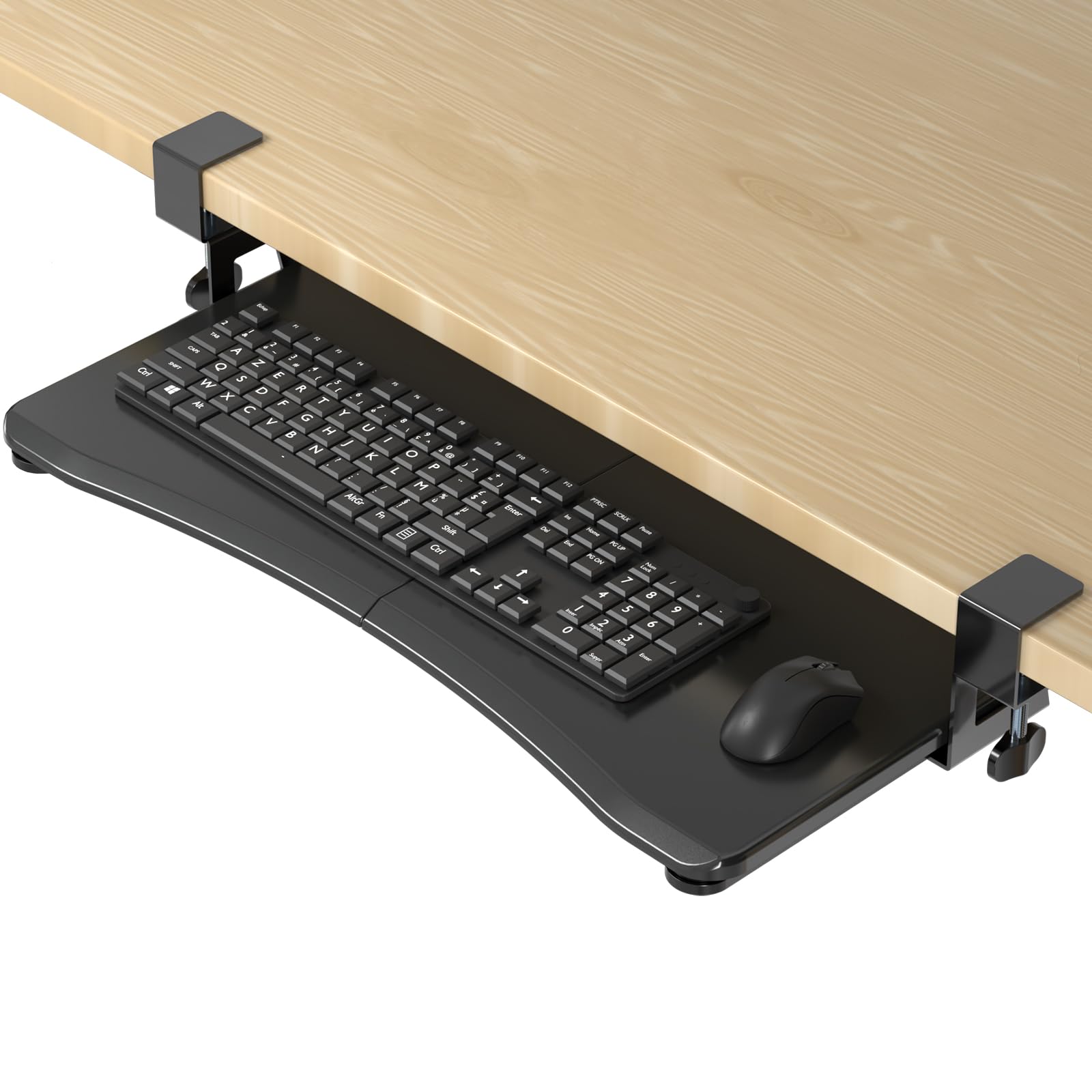 Keyboard Tray Under Desk Pull Out with C Clamp Mount, Computer Keyboard & Mouse Tray, 25.6 (30 Including Clamps) x 11.8 inch Slide-Out Platform Computer Drawer for Typing, Black, DSF1