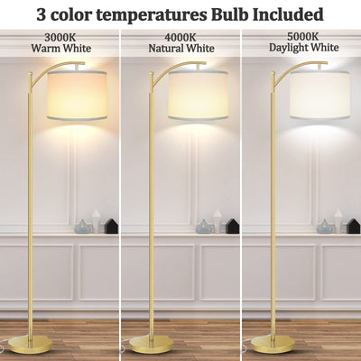 Floor Lamp for Living Room, LED Standing Lamp with 2 Lamp Shades Tall Industrial Floor Lamp Reading for Bedroom, Office, Study Room (9W LED Bulb, Beige & White Shades Included) -Gold