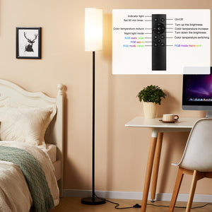 64'' Floor Lamps for Living Room with Remote Control and RGB + Stepless Dimmable Colors Temperature & Brightness, 9W Smart Bulb Included(White Shade & Black Pole)