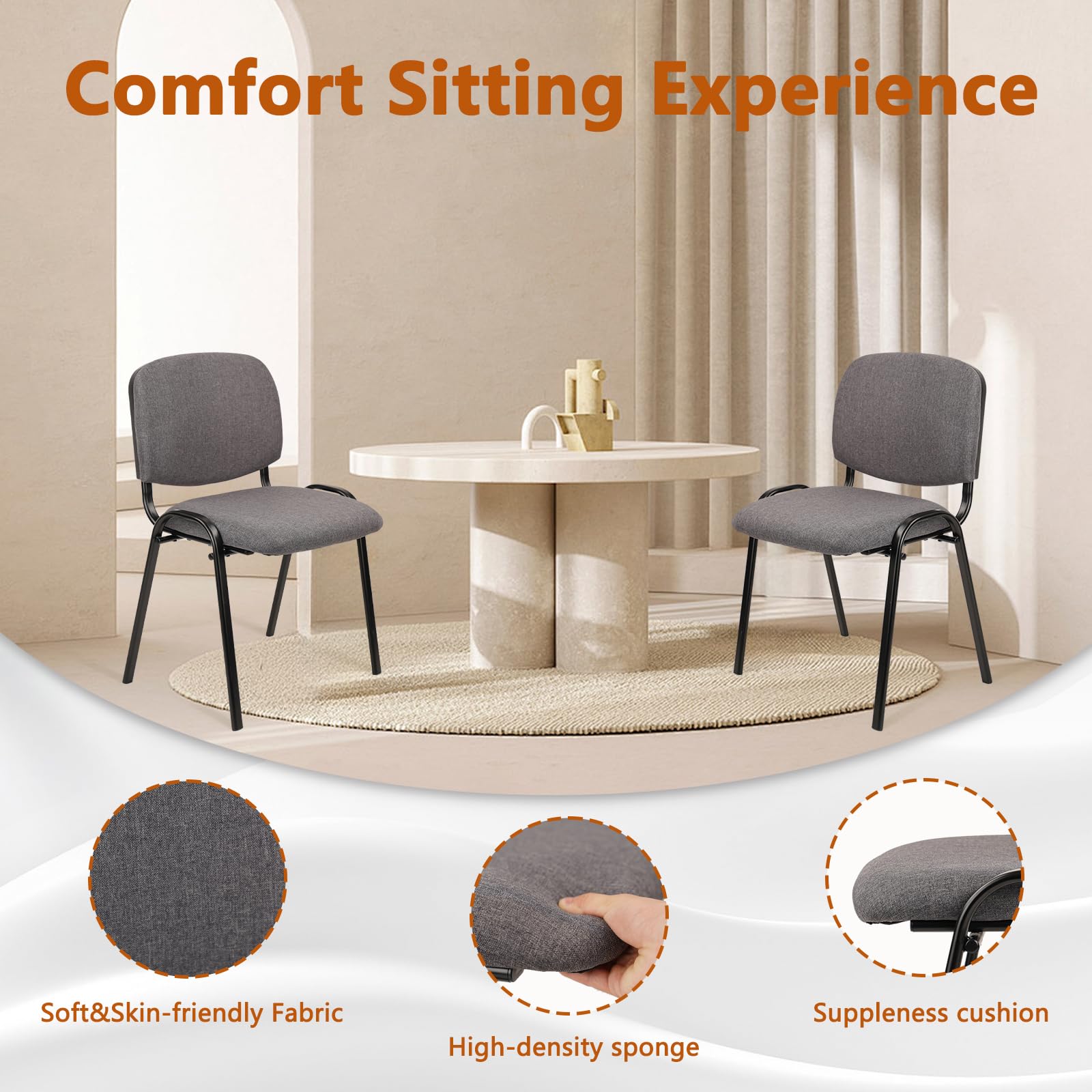 Set of 5 Pack Waiting Room Chair Fabric Grey Stackable Chairs Metal Frame with Thickened Seat Back Cushion for Waiting Conference Room Guest Chairs