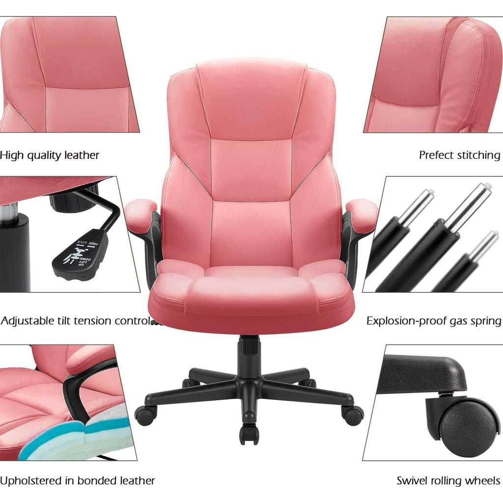Office Executive Chair High Back Adjustable Managerial Home Desk Chair, Swivel Computer PU Leather Chair with Lumbar Support (2, Pink)