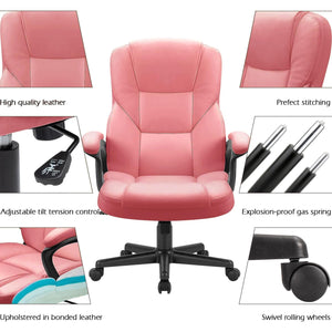 Office Executive Chair High Back Adjustable Managerial Home Desk Chair, Swivel Computer PU Leather Chair with Lumbar Support (2, Pink)