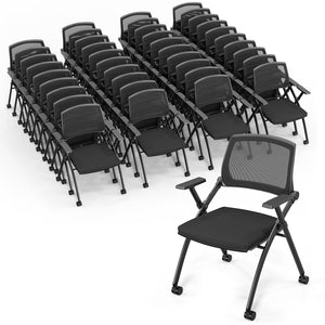 40 Pack Stackable Conference Room Chairs with Wheels, Folding Office Chair with Rebound Back, Padded Seat for Training Room, Guest, Reception, Event, Capacity 350lbs, Black