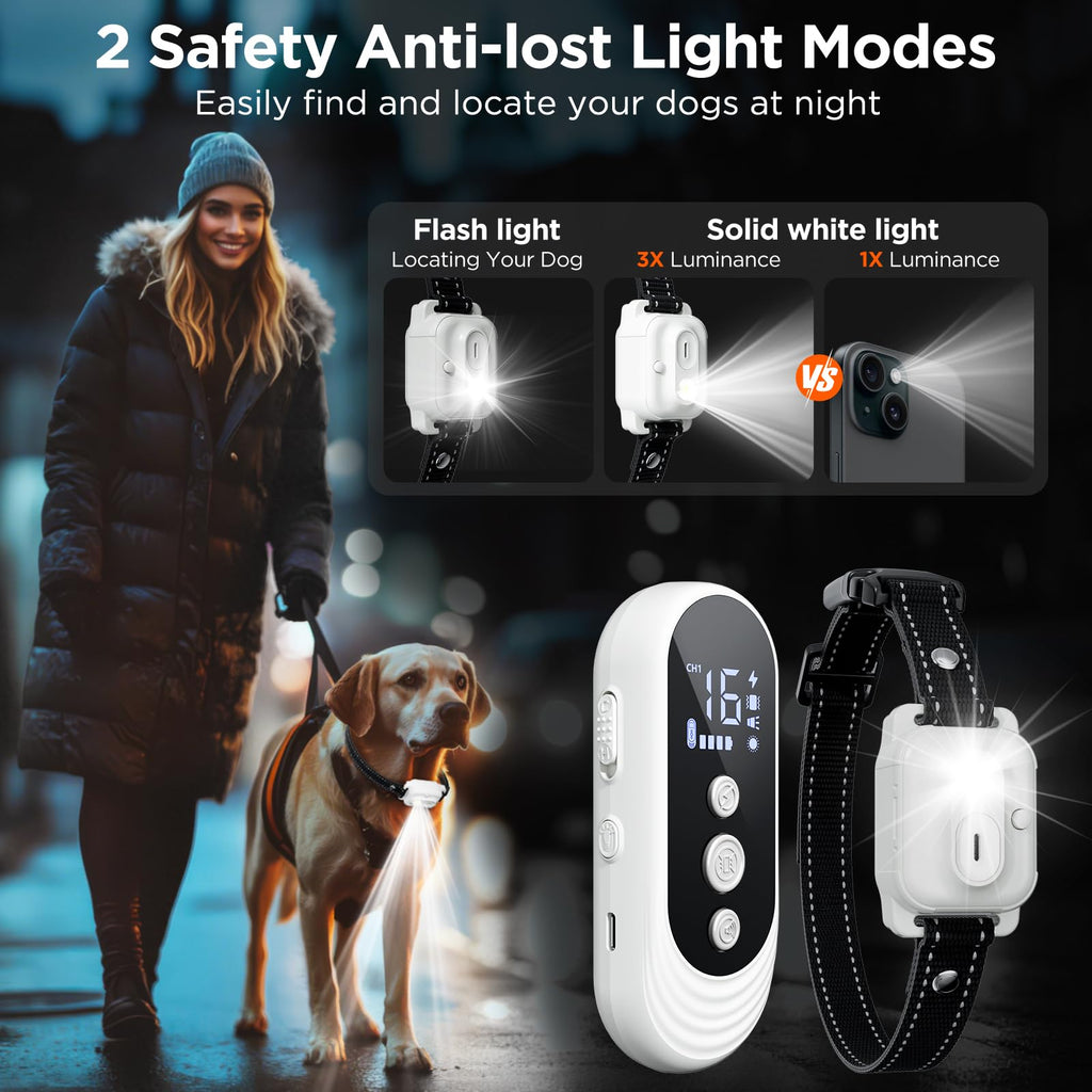 Dog Shock Collar, 3300ft Dog Training Collar with Remote, IPX7 Waterproof Rechargeable Sleek Modern Shock Collar for Small, Medium, Large Dogs with Beep, Vibration, Safety Shock, Light Mode, 8-120 lbs