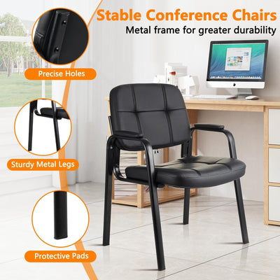 6 Pack, Waiting Room Guest Chair with Bonded Leather Padded Arm Rest for Office Reception and Conference Desk Black