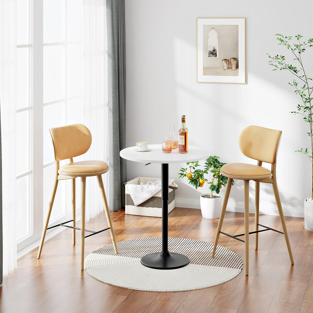 Bar Table, Height-Adjustable Round Pub Table 27-35.4 Inches with Sturdy Base, Modern Style, Easy to Assemble, Suitable for Small Space, White