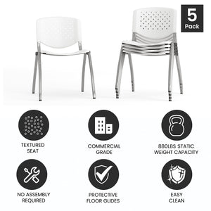HERCULES -5 Pack 880 lb. Capacity White Plastic Stack Chair | Comfortable Seating with Durable Design
