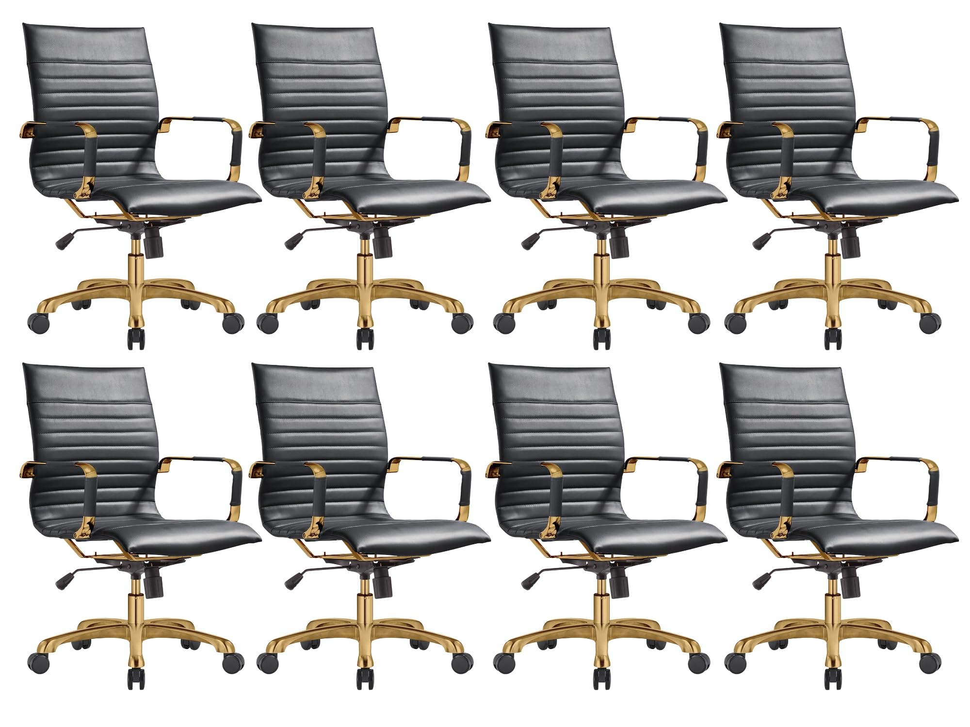 Qty 8 Modern Ergonomic Executive Office Chair, High-Back Leather Conference Desk Chair with Adjustable Height, Tilt Control, 360° Swivel & Gold Frame for Home Office