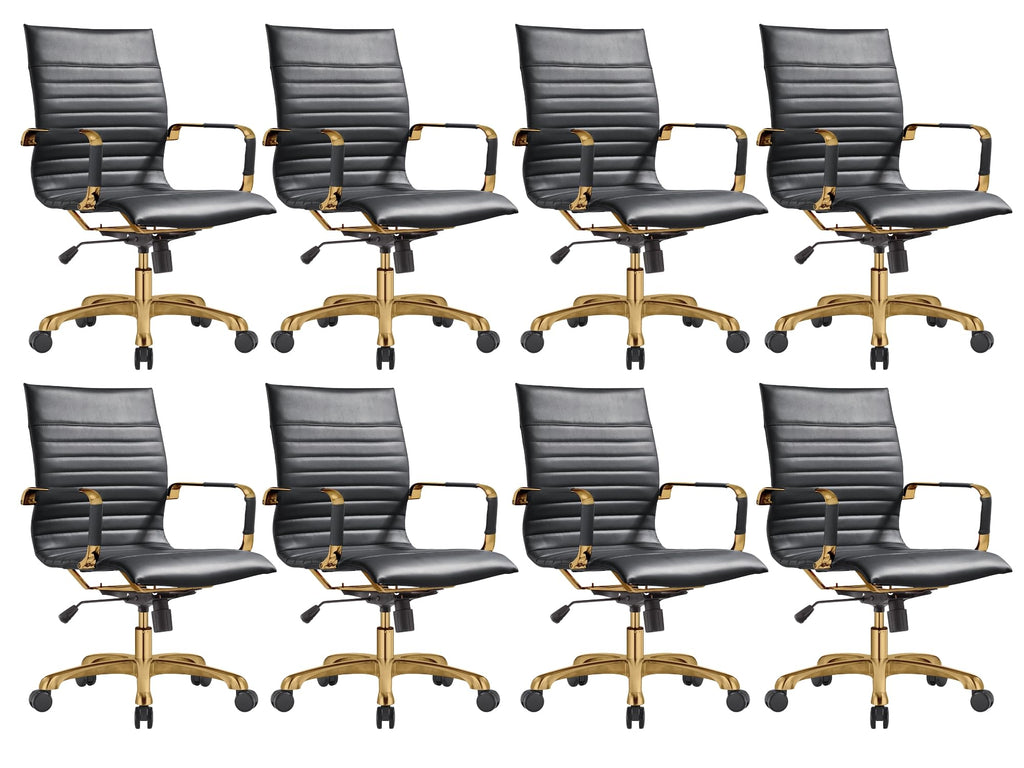 Qty 8 Modern Ergonomic Executive Office Chair, High-Back Leather Conference Desk Chair with Adjustable Height, Tilt Control, 360° Swivel & Gold Frame for Home Office
