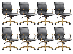 Qty 8 Modern Ergonomic Executive Office Chair, High-Back Leather Conference Desk Chair with Adjustable Height, Tilt Control, 360° Swivel & Gold Frame for Home Office
