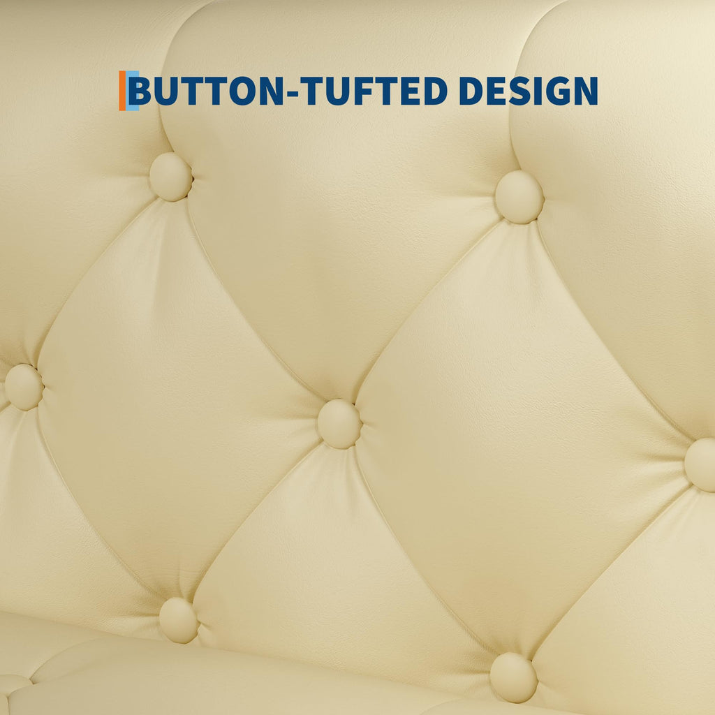 81 in Leather Couch for Living Room, Modern Sofa Couch with Deep Seat, Handmade Button Tufted 3 Seater Sofa, Leather Sofa for Apartment, Office, Cream White