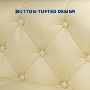 81 in Leather Couch for Living Room, Modern Sofa Couch with Deep Seat, Handmade Button Tufted 3 Seater Sofa, Leather Sofa for Apartment, Office, Cream White