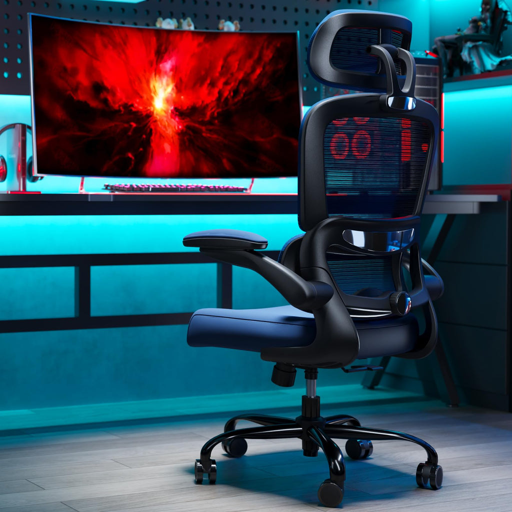 Office Chair Ergonomic Desk Chair, 330 LBS Home Mesh Office Desk Chairs with Wheels, Comfortable Gaming Chairs (Dark Blue)