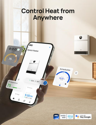 Smart Wall Heater, IP24 Electric Space Heater with ALCI Plug for Indoor Use, 30° Oscillation, Adjustable Thermostat, Remote Control, Works with Alexa, 24H Timer, Easy-mounted Heater for Bathroom