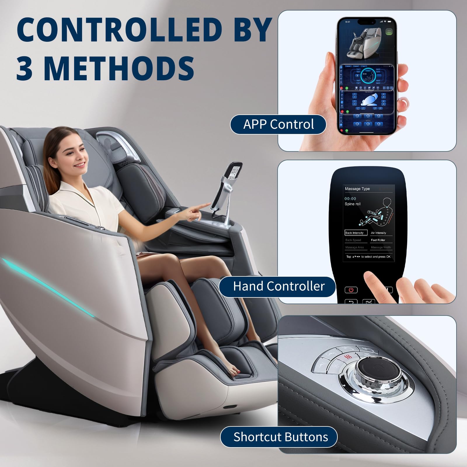 4D Massage Chair Full Body Zero Gravity Recliner - 55“ SL-Track,20 Auto Modes,11 Massage Technique,40 Airbags Massage,with Yoga Stretch,APP Control,Negative Oxygen lons（Grey）
