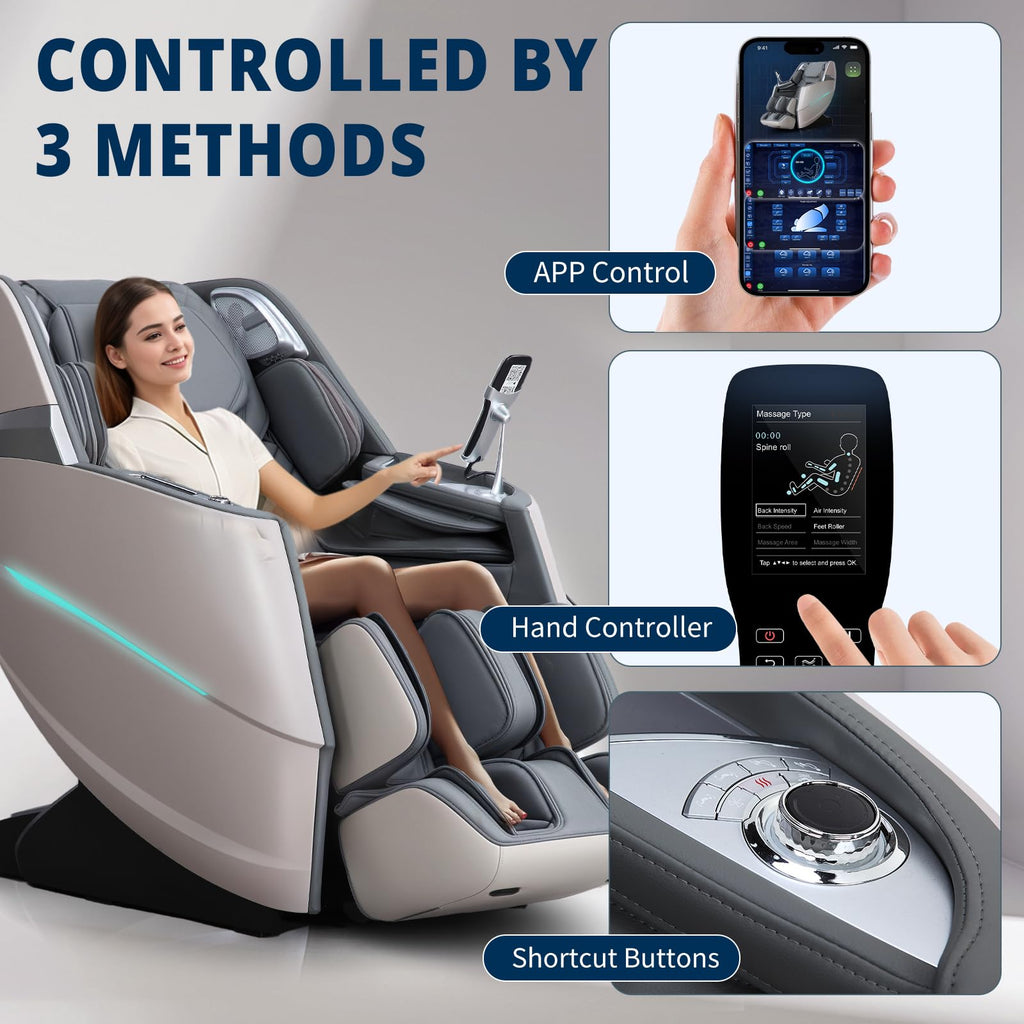 4D Massage Chair Full Body Zero Gravity Recliner - 55“ SL-Track,20 Auto Modes,11 Massage Technique,40 Airbags Massage,with Yoga Stretch,APP Control,Negative Oxygen lons（Grey）