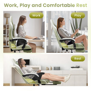 Video Gaming Chair with Footrest Lumbar Support for Home Office High Back Recliner Height Adjustable Ergonomic Comfy Fabric Computer Desk Chair (Green)