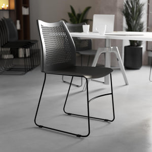 HERCULES Series 661 lb. Capacity Black Stack Chair with Air-Vent Back and Black Powder Coated Sled Base