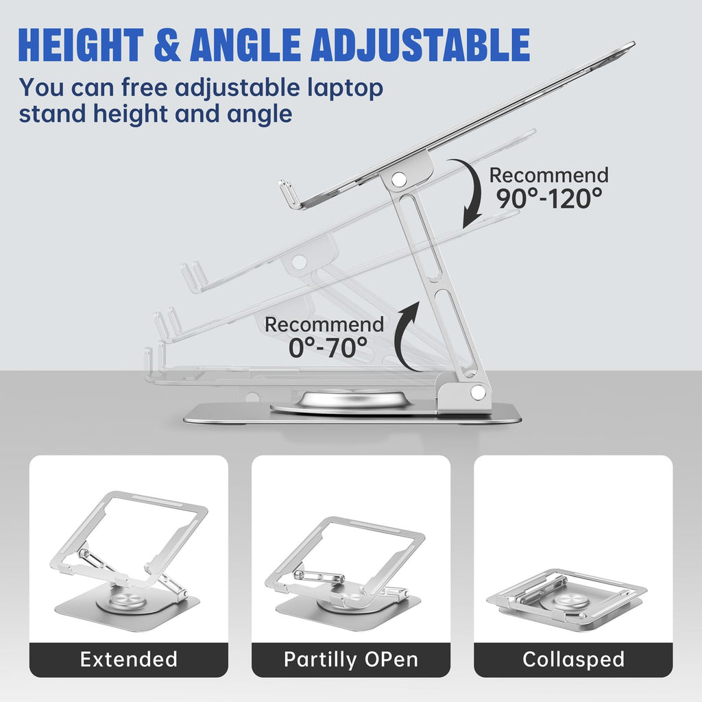 Laptop Stand for Desk, Adjustable Computer Stand with 360° Rotating Base, Ergonomic Laptop Riser for Collaborative Work, Foldable & Portable Laptop Stand, fits for All 10-16" Laptops