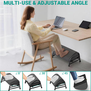 Adjustable Foot Rest for Under Desk at Work, Ergonomic Foot Stools with 7 Positions, Elevated Cushion Under Desk Footrest with Metal Frame, Leg Rest Used for Home, Car, PC Gaming Accessories