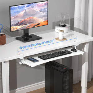 Large Keyboard Tray Under Desk Pull Out with C Clamp Mount, Computer Keyboard & Mouse Tray, 34 (38 Including Clamps) x 11.8 inch Slide-Out Platform Computer Drawer for Typing, White, DSF1LW