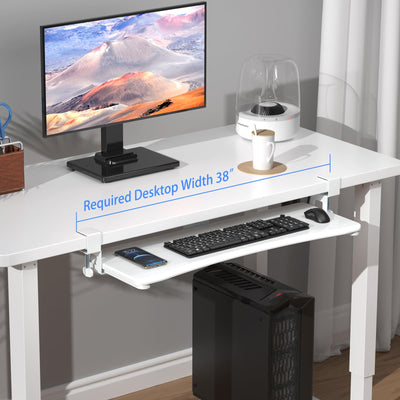 Large Keyboard Tray Under Desk Pull Out with C Clamp Mount, Computer Keyboard & Mouse Tray, 34 (38 Including Clamps) x 11.8 inch Slide-Out Platform Computer Drawer for Typing, White, DSF1LW