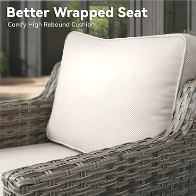 3 Pieces Patio Furniture Set-High Back Swivel Patio Chairs Set of 2 with Outdoor Side Table Patio Table and Chairs Set for Porch Deck Balcony Garden Grey/Beige
