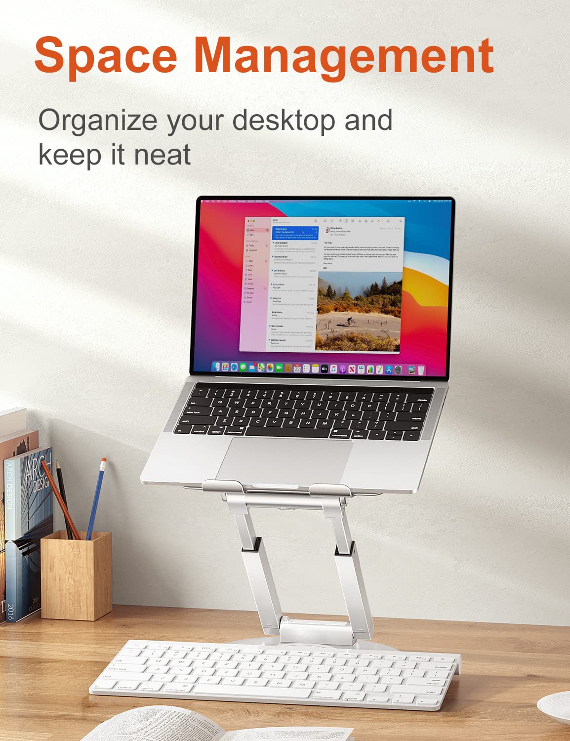 Laptop Stand for Desk with 360° Swivel Base, Sit to Stand, Height Adjustable, Portable Riser Holder for Good Posture, Compatible with All Laptops 10-17"-Silver