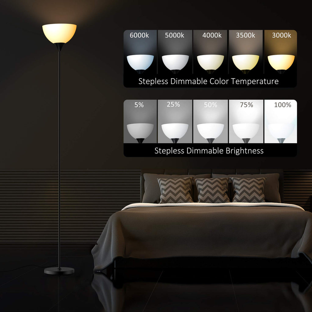 Floor Lamp, Remote Control with Stpeless Color Temperatures and Brightness, Torchiere lamp for Bedroom, Living Room, Bulb Included (Matte Black)