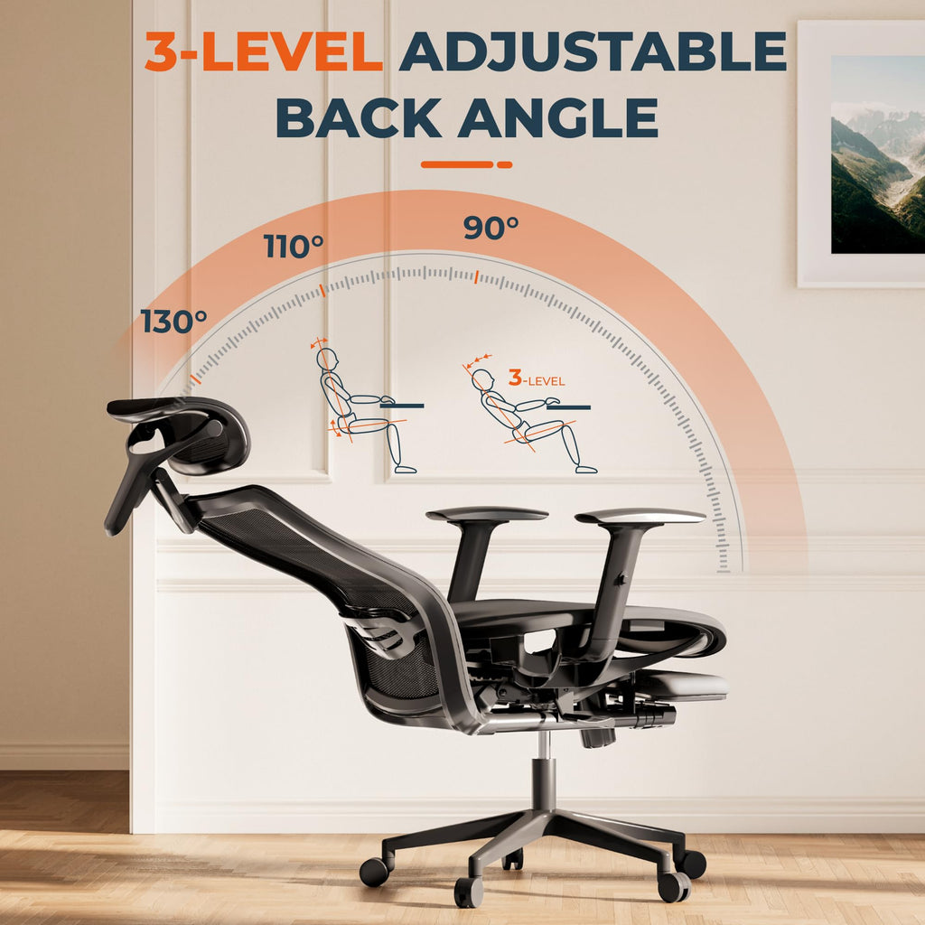 ErgoChair Pro Big and Tall Office Chair for Heavy People, Swivel Computer Chair Desk Chairs, with Lumbar Support/23in Retractable Footrest/4D Headrest/500lbs Heavy Duty, Mesh Seat, Black