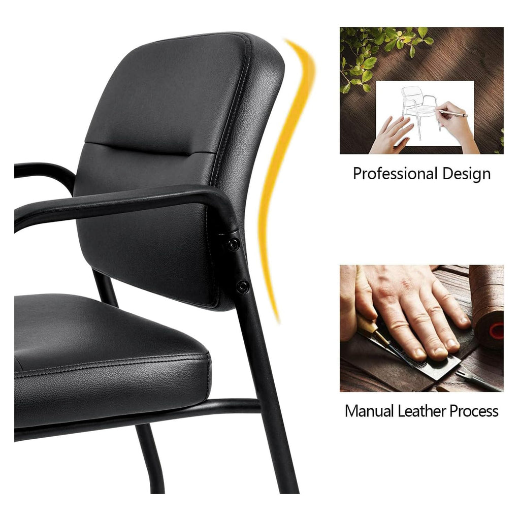 Waiting Room Office Reception Chairs Executive Leather Guest Chairs with Armrest Ergonomic Upholstered Lumbar Support Side Chairs (2 Pack)