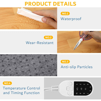 PVC 110V Heated Floor Mat Heater for Foot Warmer Under Desk 22 x 20 Inch Electric Heating Pad Energy Saving Carpet Pad Indoor Floor Heated Rug for Home Office Bathroom House Brown