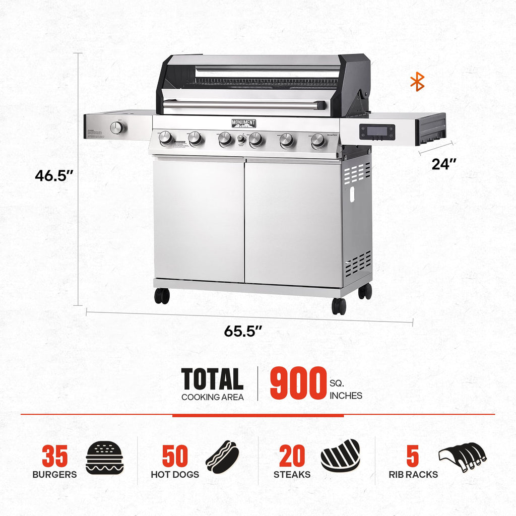 6-Burner Convertible Natural Gas Smart bbq Grill Stainless Steel Denali 605 with BBQ Cover (Without Conversion Kit)