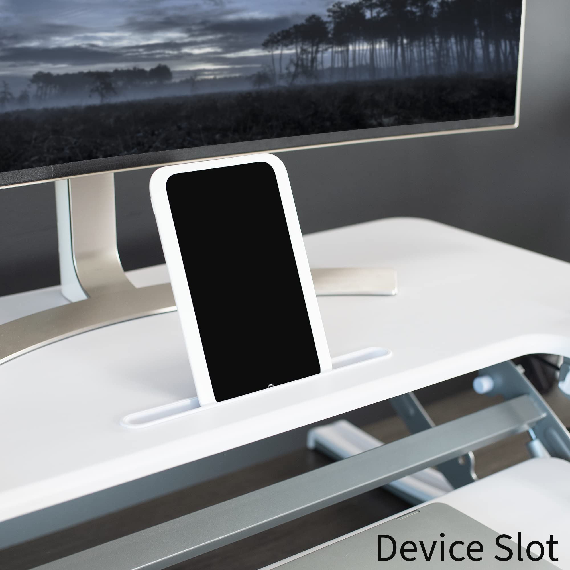 36 inch Height Adjustable Stand Up Desk Converter, V Series, Quick Sit to Stand Tabletop Dual Monitor Riser Workstation, White, DESK-V000VW