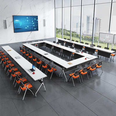 Folding Conference Table,Rectangle Meeting Seminar Table for 14 Person,Folding Long Business Training Tables,Mobile Flip Top Conference Room Tables,Rolling Meeting Tables for Office Conference Room(6)