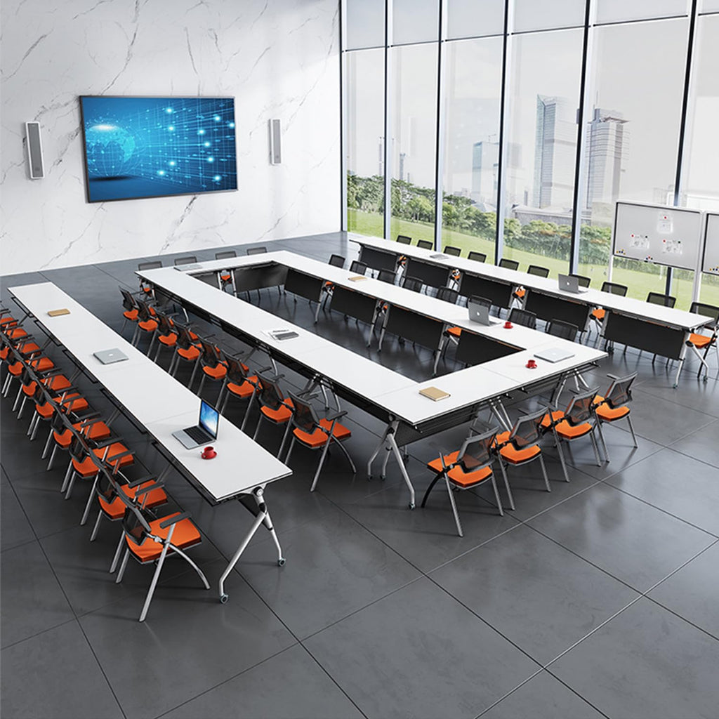 Folding Conference Table, Modern Flip Top Mobile Meeting Table, Rolling Conference Room Tables, Rectangular Seminar Meeting Tables for Office, Training Rooms (8, 53.1in)