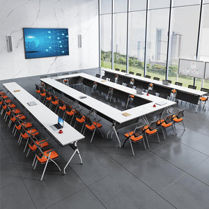 Folding Conference Table, Modern Flip Top Mobile Meeting Table, Rolling Conference Room Tables, Rectangular Seminar Meeting Tables for Office, Training Rooms (8, 53.1in)